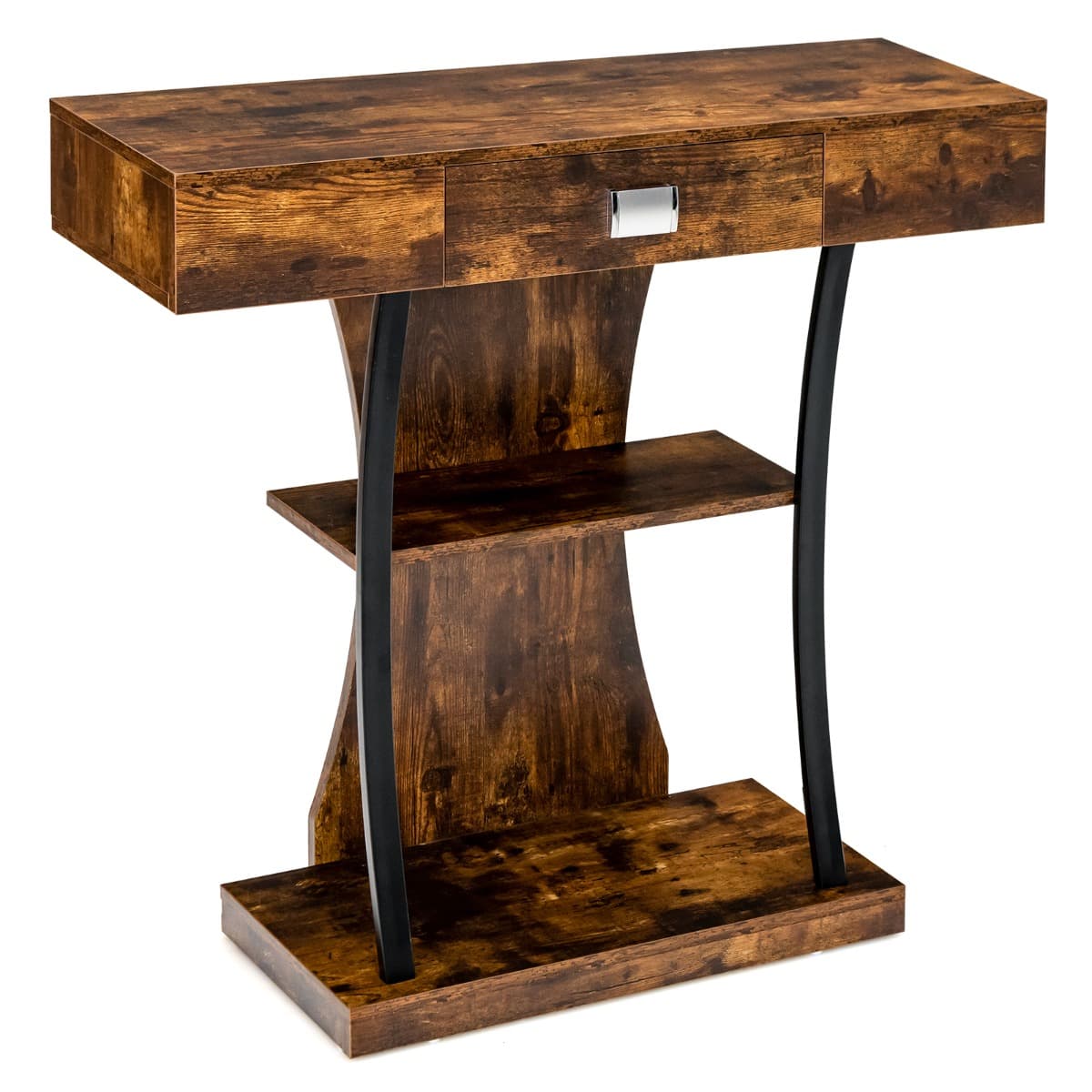 Table Console 3 Étagères Meuble d'Entrée L91 x P30 x H88 Style Scandinave Dispositif Anti-Renverseme