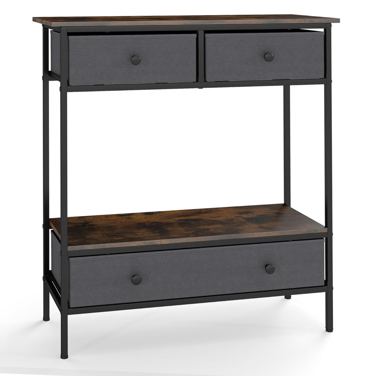 Table Console avec Tiroirs Table d'Entrée avec Étagère Ouverte Bout de Canapé avec Cadre Métallique
