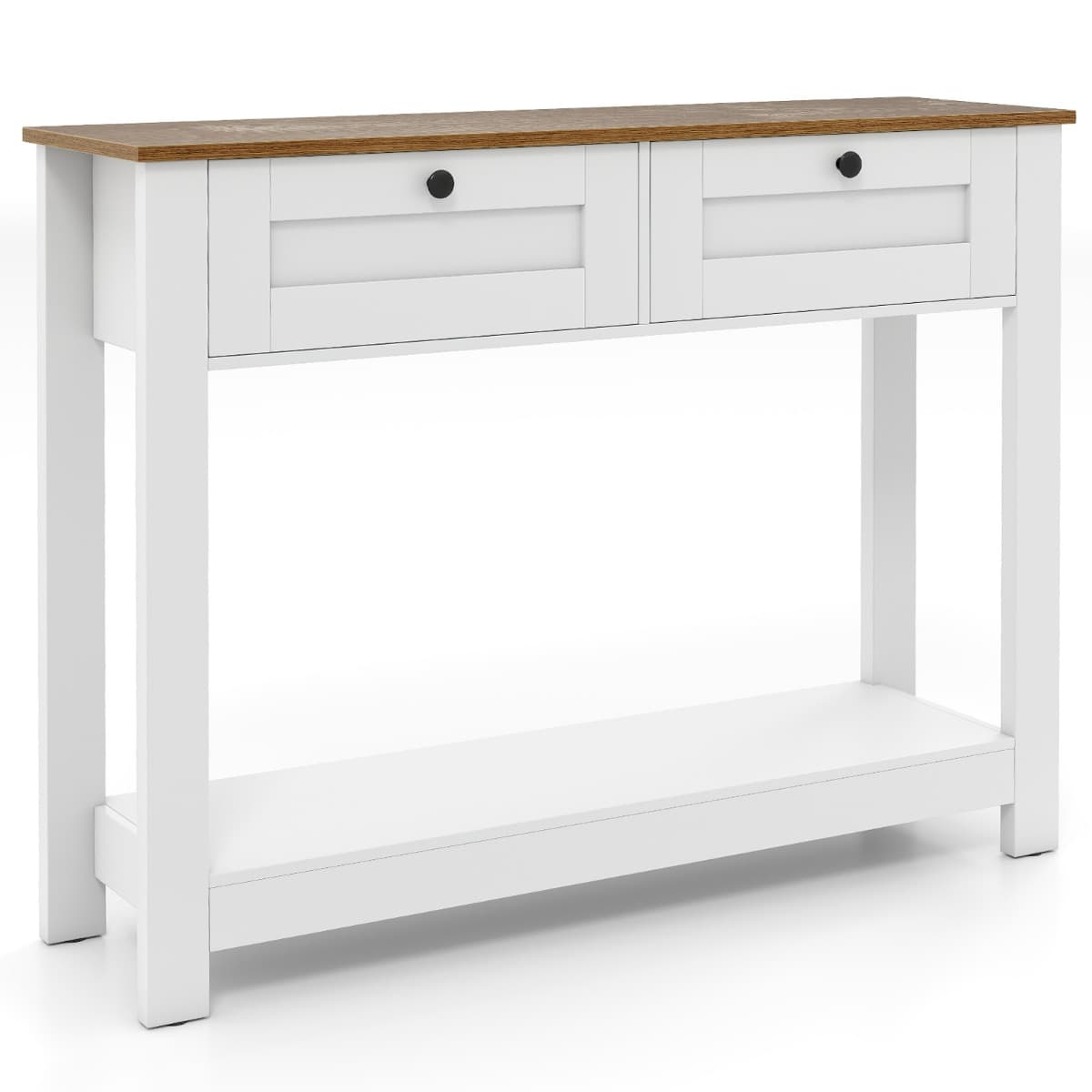 Table Console de Ferme avec 2 Tiroirs Table d'entrée Étroite de 106 CM de Long avec Étagère de Range