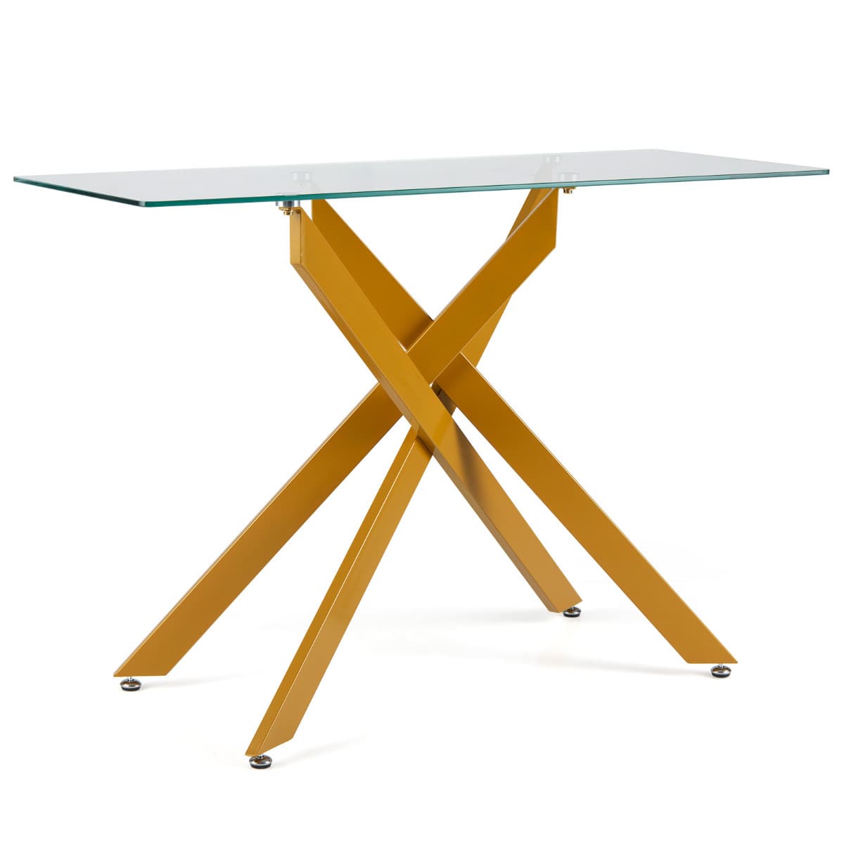 Table Console en Verre Table d'Entrée Moderne avec Plateau en Verre Trempé Transparent & Pieds Tubul