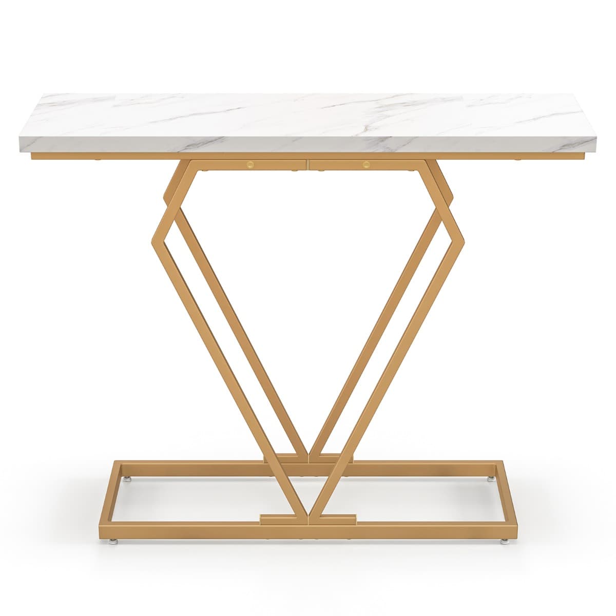 Table Console Table d'Entrée Étroite en Faux Marbre avec Cadre Géométrique en Forme de Diamant avec